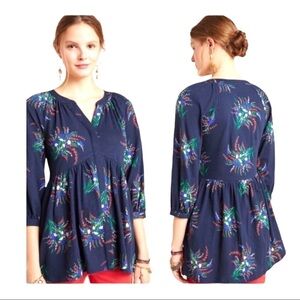Maeve by Anthropologie Winona Navy Floral Babydoll Tunic